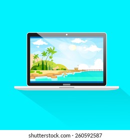 new modern laptop computer front view screen icon flat design vector illustration