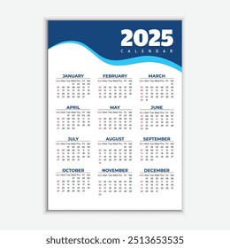 New modern minimalist 2025 calendar design template for corporate, business, company, and office 
scheduling