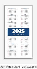 New modern minimalist 2025 calendar design template for corporate, business, company, and office 
scheduling