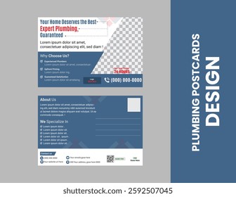 new modern plumbing Postcard Template Design, Simple and Clean Modern Minimal Postcard Template, plumber Postcard, plumber marketing card, plumbing promotion