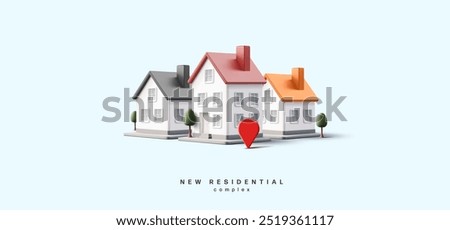 New modern residential complex. 3D realistic buildings of country houses. Houses for comfortable living. For the concepts of buying, selling, investing, renting. Vector