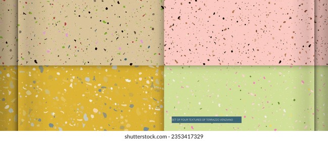 New modern Set seamless terrazzo patterns. Pattern for ceramics marble natural stone. Vector stock illustration textured shapes in vibrant colors