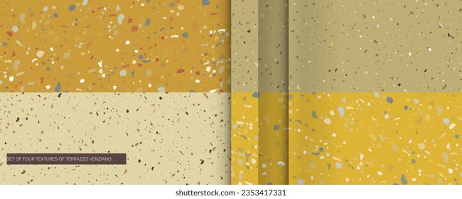 New modern Set seamless terrazzo patterns. Pattern for ceramics marble natural stone. Vector stock illustration textured shapes in vibrant colors