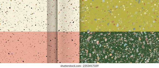 New modern Set seamless terrazzo patterns. Pattern for ceramics marble natural stone. Vector stock illustration textured shapes in vibrant colors