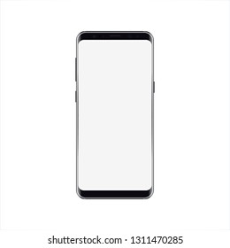  New modern smartphone with blank white screen. Frameless display smartphone. Smart phone on white background. 