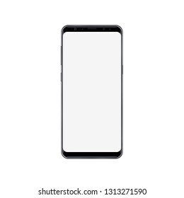  New modern smartphone with blank white screen. Frameless display smartphone. Smart phone on white background. 