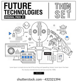 New modern thin line icons set technology of future and original future device. high quality Pack with linear vector pictogram collection. Really big stroke compositions. Flat icon in slim style.