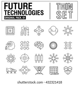 New modern thin line icons set technology of future and original future device. high quality Pack with linear vector pictogram collection. Really big stroke compositions. Flat icon in slim style.