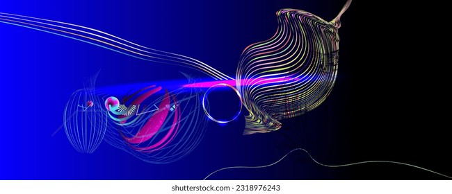 New modern trend Dark retro futuristic cyberpunk elements abstraction background cosmos synthwave vaporwave retrowave glitch circle with blue and pink glows