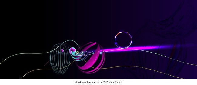 New modern trend Dark retro futuristic cyberpunk elements abstraction background cosmos synthwave vaporwave retrowave glitch circle with blue and pink glows