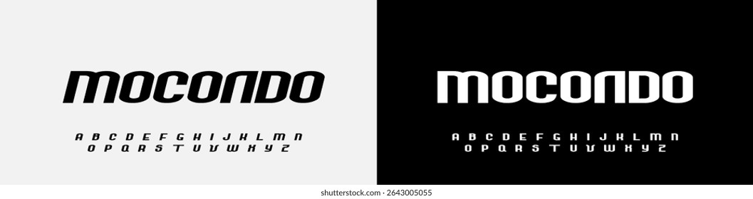New Modern Uppercase, Lowercase,. and Number. Lettering in style of Minimalism. Sans serif fonts regular concept. Vector and Illustration. Graphic design font source.. Simple typography music sports