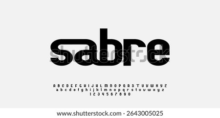 New Modern Uppercase, Lowercase,. and Number. Lettering in style of Minimalism. Sans serif fonts regular concept. Vector and Illustration. Graphic design font source.. Simple typography music sports