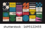 New modernism aesthetics in vector poster design cards. Brutalism inspired graphics in web template layouts made with abstract geometric shapes, useful for poster art, website headers, digital prints.