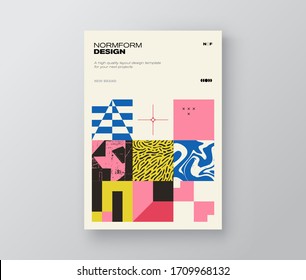 New modernism aesthetics in vector poster design cards. A4 page template layout with brutalism graphics and abstract geometric shapes, great for poster art, business presentation, digital prints.