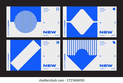 New modernism aesthetics in vector poster design cards. Brutalism inspired graphics in web template layouts made with abstract geometric shapes, useful for poster art, website headers, digital prints.