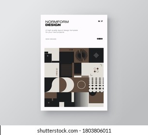 New modernism aesthetics in vector poster design cards. A4 page template layout with brutalism graphics and abstract geometric shapes, great for poster art, business presentation, digital prints.