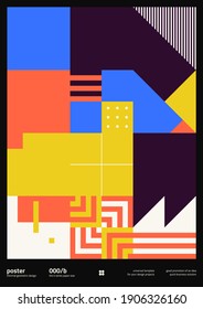 New modernism aesthetics in vector poster design cards. Brutalism inspired graphics in web template layouts made with abstract geometric shapes, useful for poster art, website headers, digital prints.