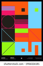New modernism aesthetics in vector poster design cards. Brutalism inspired graphics in web template layouts made with abstract geometric shapes, useful for poster art, website headers, digital prints.