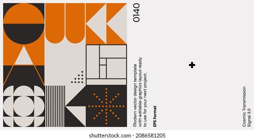 New modernism aesthetics in vector poster design cards. Brutalism inspired graphics in web template layouts made with abstract geometric shapes, useful for poster art, website headers, digital prints.