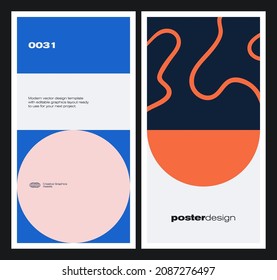 Nueva estética modernista en tarjetas de diseño de afiches vectoriales. Gráficos inspirados en el Brutalismo en diseños de plantillas web hechos con formas geométricas abstractas, útiles para el arte de afiches, cabeceras de sitios web, impresiones digitales.