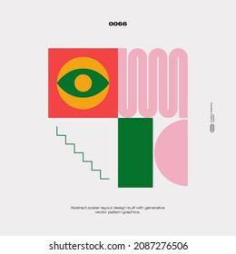 New modernism aesthetics in vector poster design cards. Brutalism inspired graphics in web template layouts made with abstract geometric shapes, useful for poster art, website headers, digital prints.