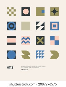 New modernism aesthetics in vector poster design cards. Brutalism inspired graphics in web template layouts made with abstract geometric shapes, useful for poster art, website headers, digital prints.