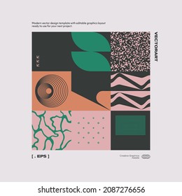 New modernism aesthetics in vector poster design cards. Brutalism inspired graphics in web template layouts made with abstract geometric shapes, useful for poster art, website headers, digital prints.