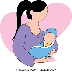 New mom with new born baby. vector illustration of mother and child together.