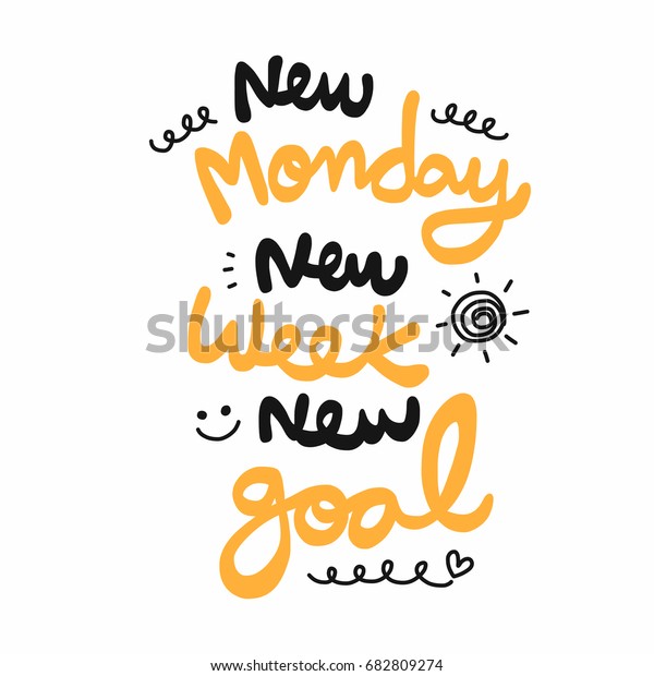 New monday new week new goal word vector\
illustration doodle style