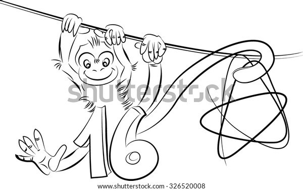 New Monkey Sketch Line Drawing One Stock Vector Royalty Free 326520008