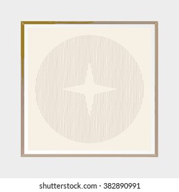 New Moon. Abstract poster. Wooden square thin frame. Scandinavian style. Hand drawn ink textures. Stock vector.
