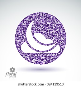 A New Moon with a cloud beautiful art illustration, floral lullaby conceptual icon, nighttime symbol. Floral-patterned moony night abstraction.