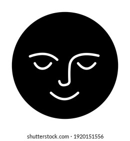 New moon with face icon isolated on white background