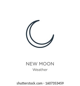 New moon icon. Thin linear new moon outline icon isolated on white background from weather collection. Line vector sign, symbol for web and mobile
