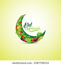 New moon made with many vegetables green vegetarians  Ramadan, Eid, Eid Ul Adha  Islamic festival creative design concept