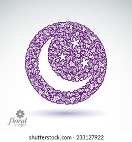 New Moon placed on a starry sky beautiful art illustration, flowery lullaby stylized icon Ã¢Â?Â? sleep time idea. Floral-patterned moony night image, can be used in advertising and web design.