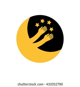 New moon plays with the stars. Moon, Flat design, vector illustration, isolated on white background