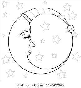 new moon and star for anti stress colouring page. Pattern for coloring book.