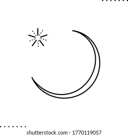 New moon and star vector icon in outline 