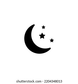 New Moon and Three Stars at Night Sky. Flat Vector Icon illustration. Simple black symbol on white background. New Moon and Three Stars at Night Sky sign design template for web and mobile UI element.