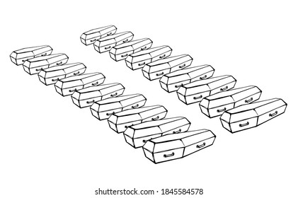 Fataúdes de madera cerrados. Dibujo de vectores Buceo de masas