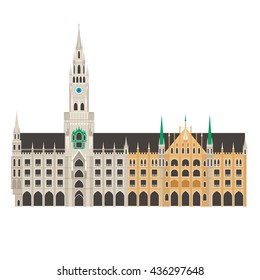 New Munich town hall in Bavaria, Germany. Neue Rathaus building landmark vector illustration