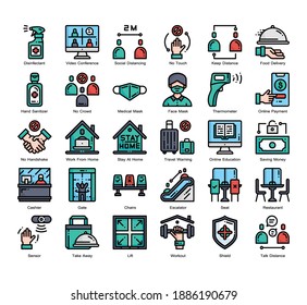 New Normal 30 Color Filled outline icons set. Icon design for UX, UI, web, app, brochure, flyer, presentation design, etc. vector and illustration.