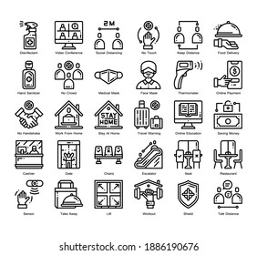 New Normal 30 Outline icons set. Icon design for UX, UI, web, app, brochure, flyer, presentation design, etc. vector and illustration.