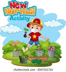 New Normal Activity with a boy at the garden  illustration