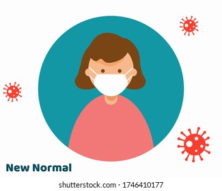 NUEVA NORMALIDAD DESPUÉS DEL CONCEPTO COVID: Siempre hay una mujer que usa máscara facial y sigue distanciándose. Para proteger el virus de la corona.