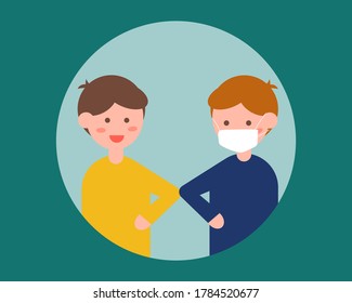 New Normal after COVID-19 CRISIS concept: Elbow bump for greeting to avoid the spread of coronavirus. Cartoon vector style for your design