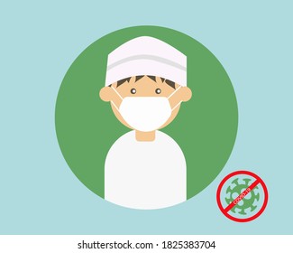 New Normal after COVID-19 Crisis concept: Arab boy wear face mask for protect corona virus. Cartoon vector style for your design.