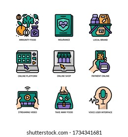 New normal after covid-19 icons set filled outline style