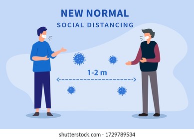 New normal after the epidemic the Covid-19. Social distancing. Space between people to avoid spreading COVID-19 Virus. Keep the 1-2 meter distance. Vector illustration